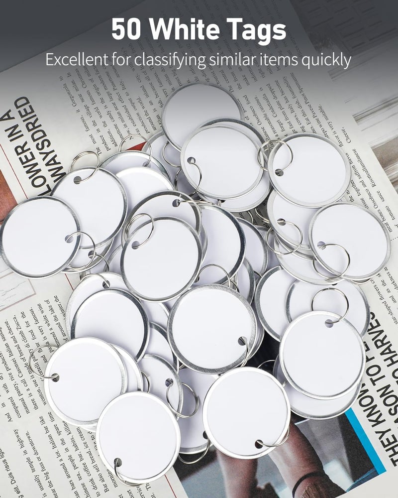 Uniclife 50 Pcs Key Tags 1.5 Inch Round Key Chain Tags Writable White Paper Labels with Metal Edges and Split Rings Sturdy Lightweight Key Item Identifiers - Image 5